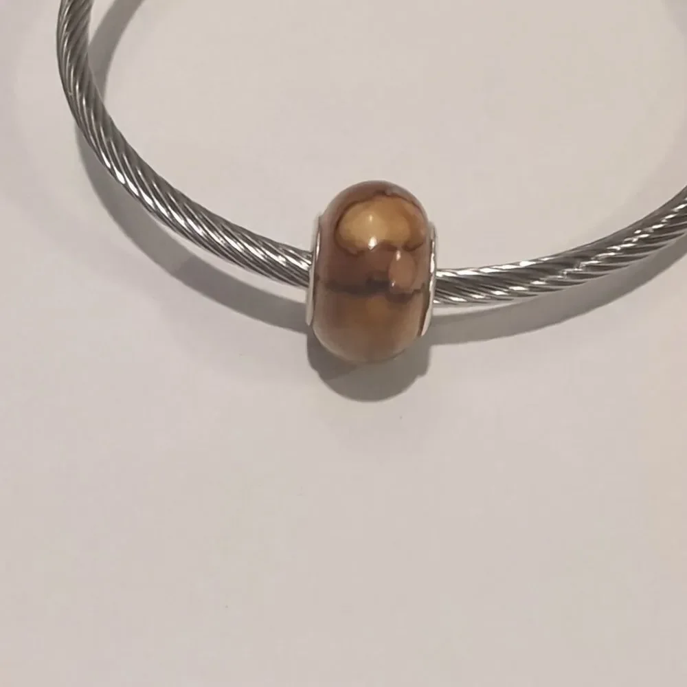 Silver Brown Watercolor‎ Charm for Pandora Style Bracelet